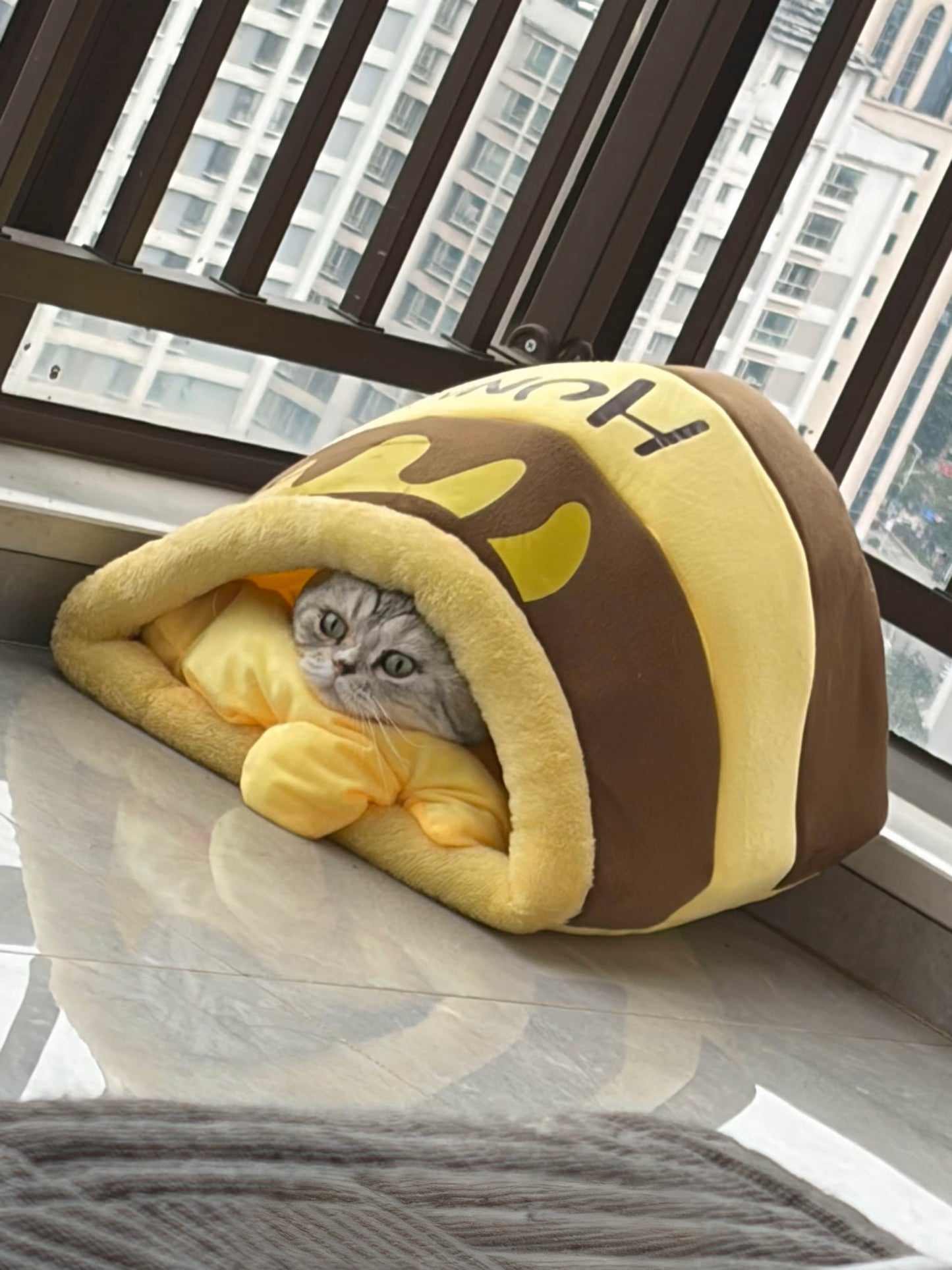 🍯【Honey Jar Pet Bed】Plush High Borders for Ultimate Warmth - A Sweet Sanctuary for Your Furry Friend