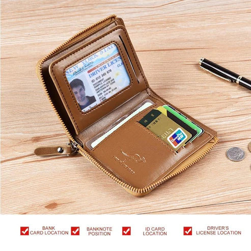 (๐2025 New Year Hot Sale๐)Men Wallet Zipper Genuine Leather Purse ( RFID PROTECTED )