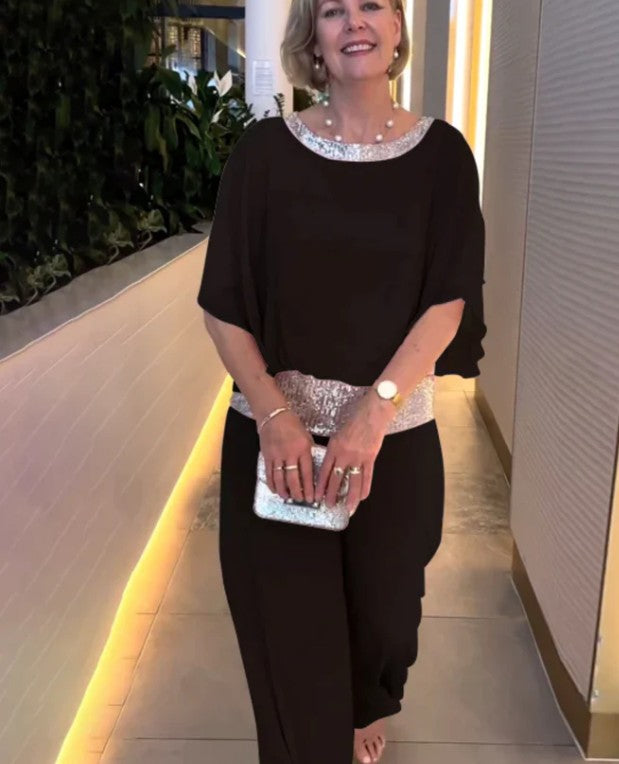 Elegant Color block Sequin Two-Piece Set