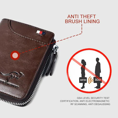 (๐2025 New Year Hot Sale๐)Men Wallet Zipper Genuine Leather Purse ( RFID PROTECTED )