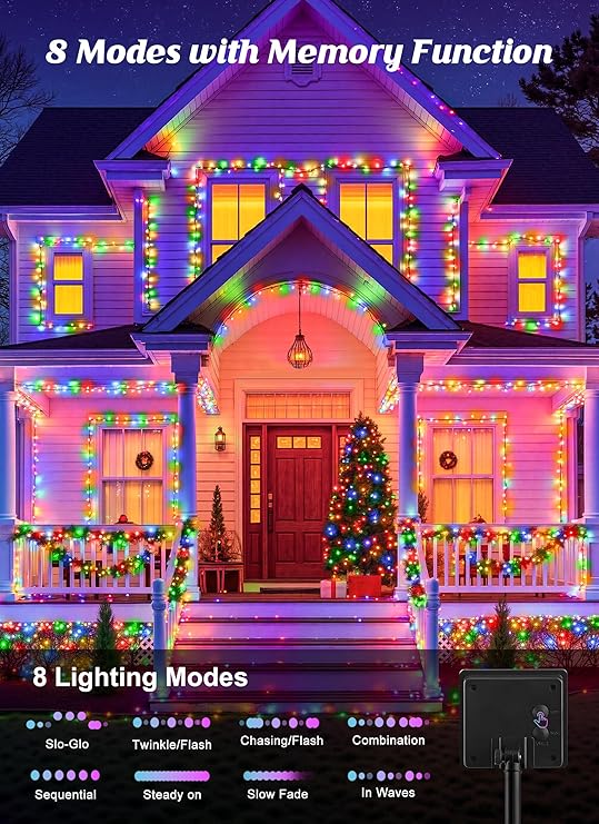 60% off free shipping，2 Pack Solar Christmas String Lights Outdoor 52m
