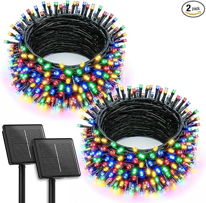 60% off free shipping，2 Pack Solar Christmas String Lights Outdoor 52m