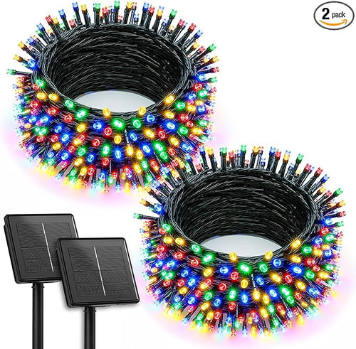 60% off free shipping，2 Pack Solar Christmas String Lights Outdoor 52m