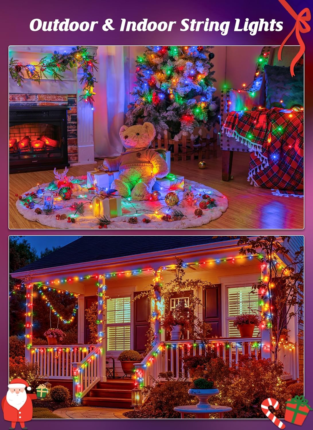60% off free shipping，2 Pack Solar Christmas String Lights Outdoor 52m